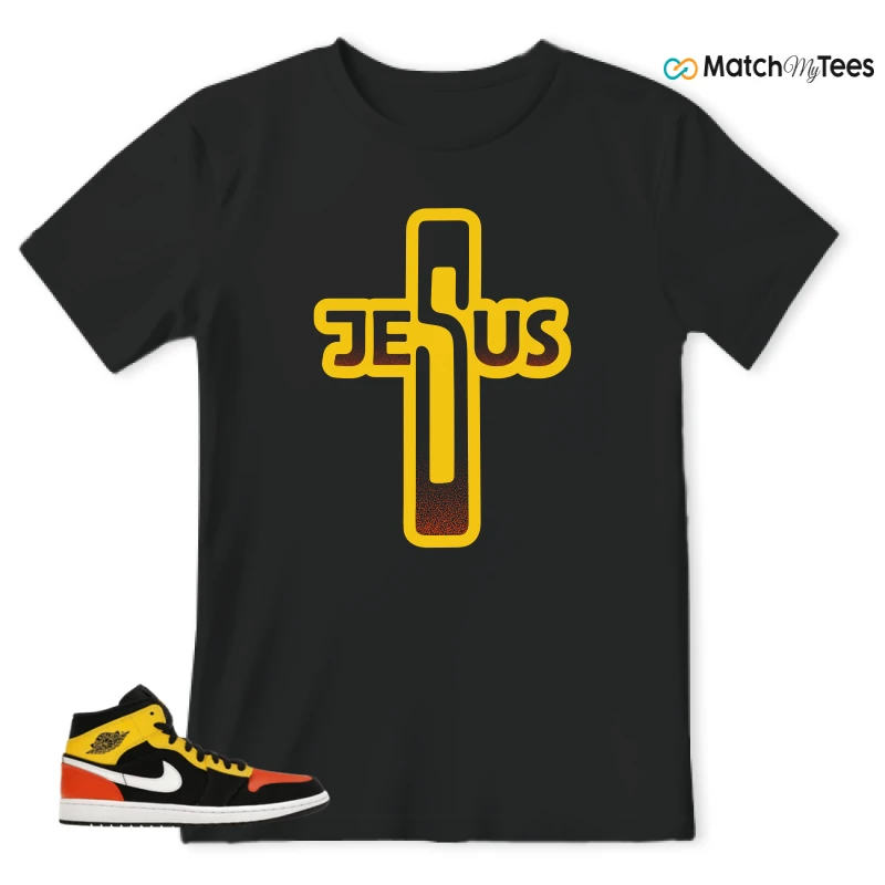 NIKE JORDAN 1 MID BLACK AMARILLO ORANGE SNEAKER Matching Tees t-shirt