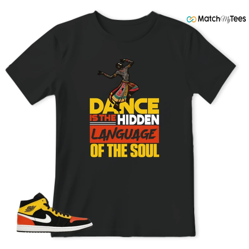 NIKE JORDAN 1 MID BLACK AMARILLO ORANGE SNEAKER Matching Tees t-shirt