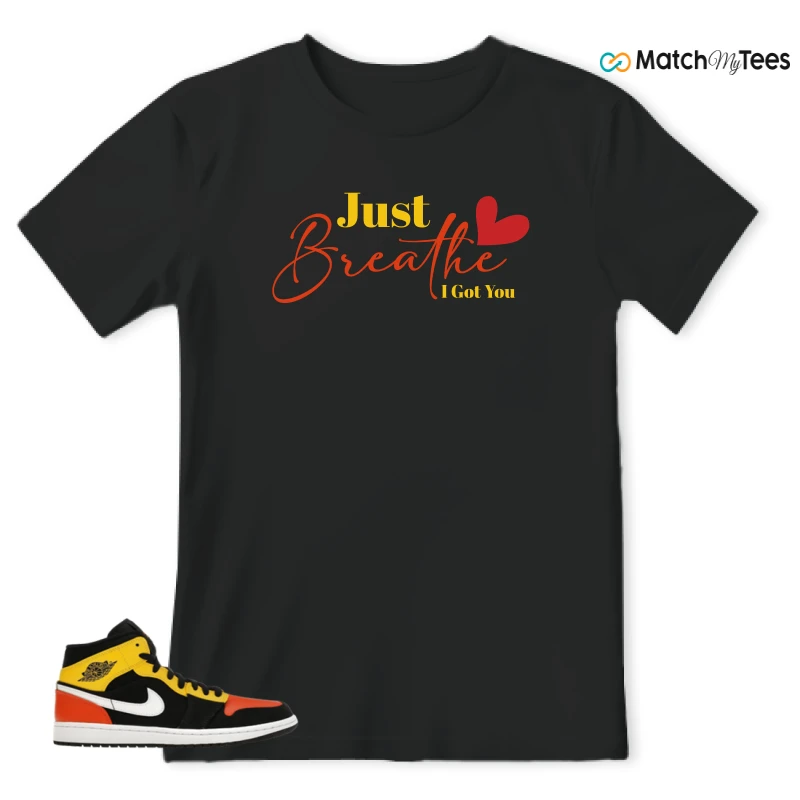 NIKE JORDAN 1 MID BLACK AMARILLO ORANGE SNEAKER Matching Tees t-shirt