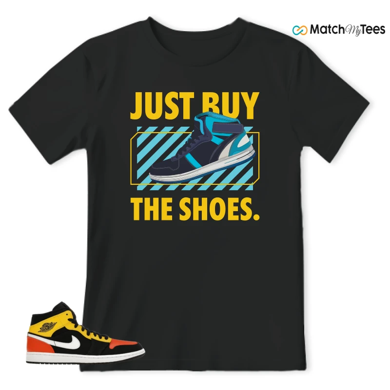 NIKE JORDAN 1 MID BLACK AMARILLO ORANGE SNEAKER Matching Tees t-shirt