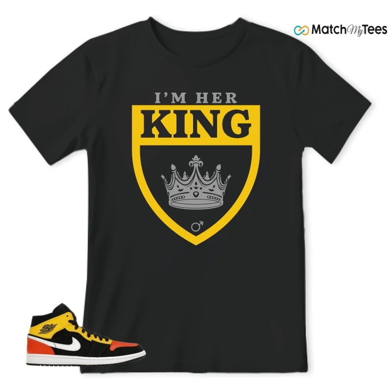 NIKE JORDAN 1 MID BLACK AMARILLO ORANGE SNEAKER Matching Tees t-shirt