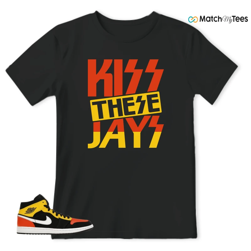 NIKE JORDAN 1 MID BLACK AMARILLO ORANGE SNEAKER Matching Tees t-shirt