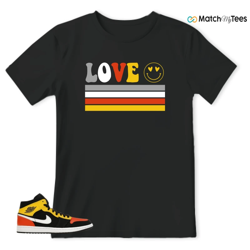 NIKE JORDAN 1 MID BLACK AMARILLO ORANGE SNEAKER Matching Tees t-shirt