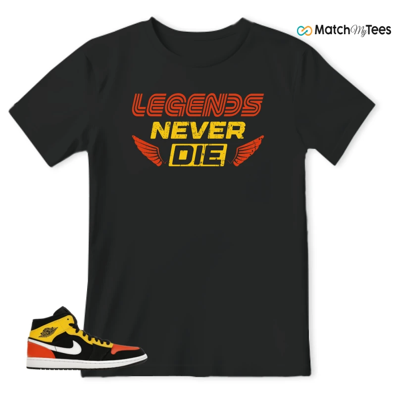 NIKE JORDAN 1 MID BLACK AMARILLO ORANGE SNEAKER Matching Tees t-shirt