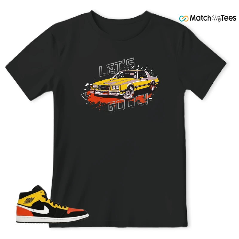 NIKE JORDAN 1 MID BLACK AMARILLO ORANGE SNEAKER Matching Tees t-shirt