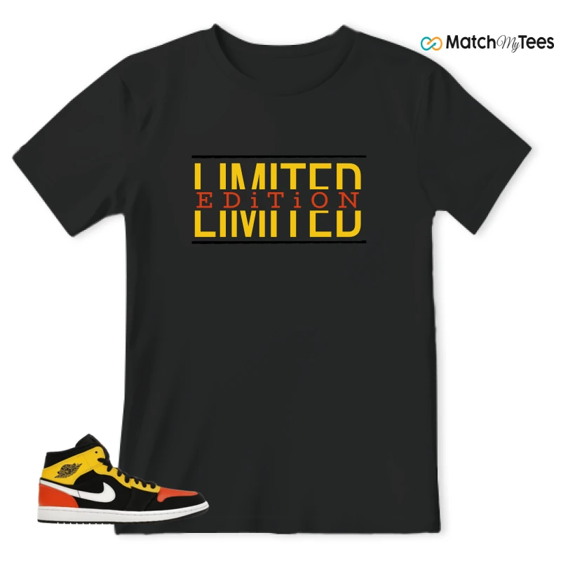 NIKE JORDAN 1 MID BLACK AMARILLO ORANGE SNEAKER Matching Tees t-shirt