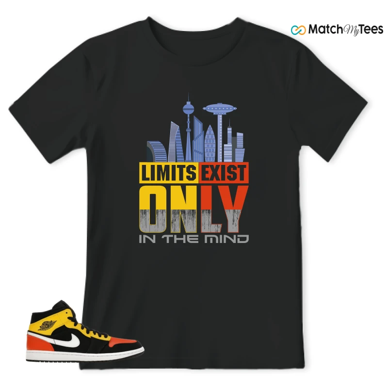 NIKE JORDAN 1 MID BLACK AMARILLO ORANGE SNEAKER Matching Tees t-shirt