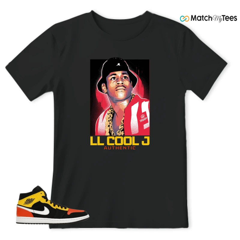 NIKE JORDAN 1 MID BLACK AMARILLO ORANGE SNEAKER Matching Tees t-shirt