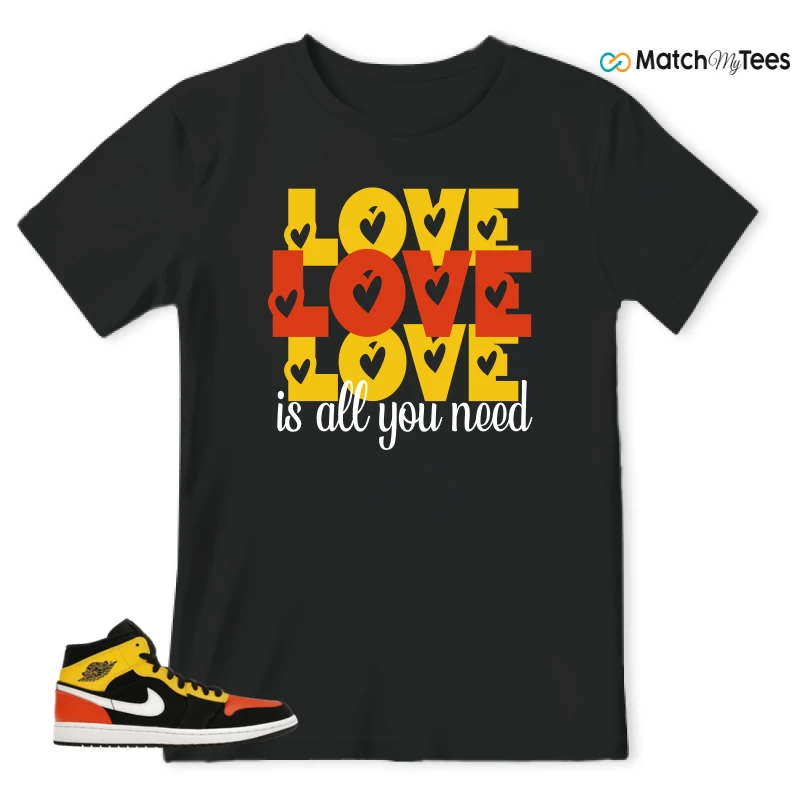 NIKE JORDAN 1 MID BLACK AMARILLO ORANGE SNEAKER Matching Tees t-shirt