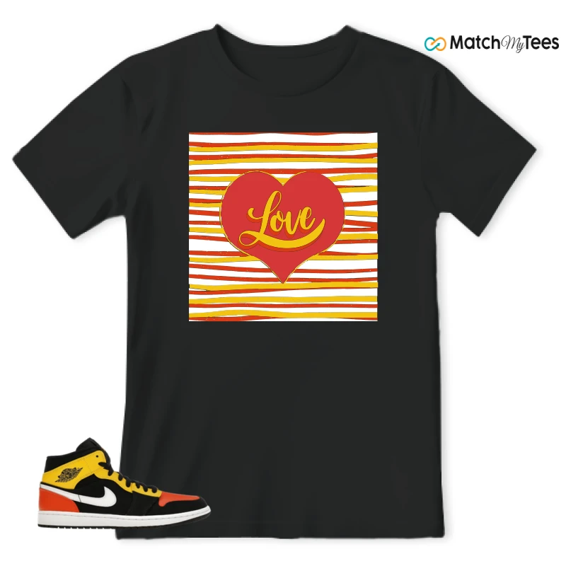 NIKE JORDAN 1 MID BLACK AMARILLO ORANGE SNEAKER Matching Tees t-shirt