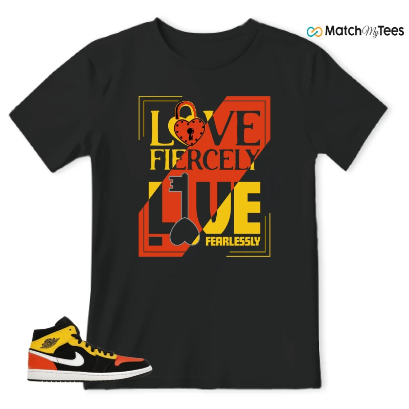 NIKE JORDAN 1 MID BLACK AMARILLO ORANGE SNEAKER Matching Tees t-shirt