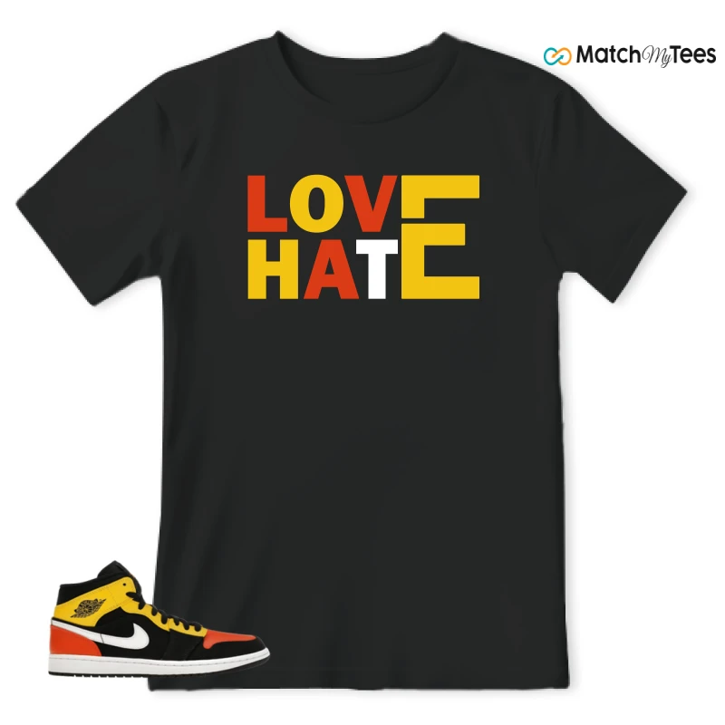 NIKE JORDAN 1 MID BLACK AMARILLO ORANGE SNEAKER Matching Tees t-shirt