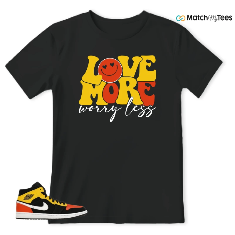 NIKE JORDAN 1 MID BLACK AMARILLO ORANGE SNEAKER Matching Tees t-shirt