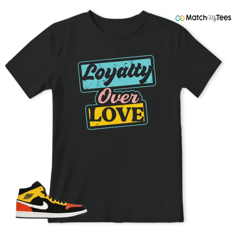 NIKE JORDAN 1 MID BLACK AMARILLO ORANGE SNEAKER Matching Tees t-shirt