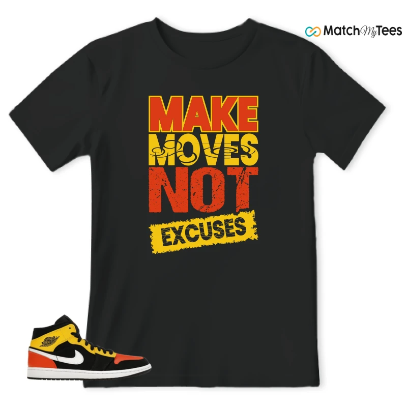 NIKE JORDAN 1 MID BLACK AMARILLO ORANGE SNEAKER/BLACK/AMARILLO/WHITE/TEAM ORANGE matching T-shirt