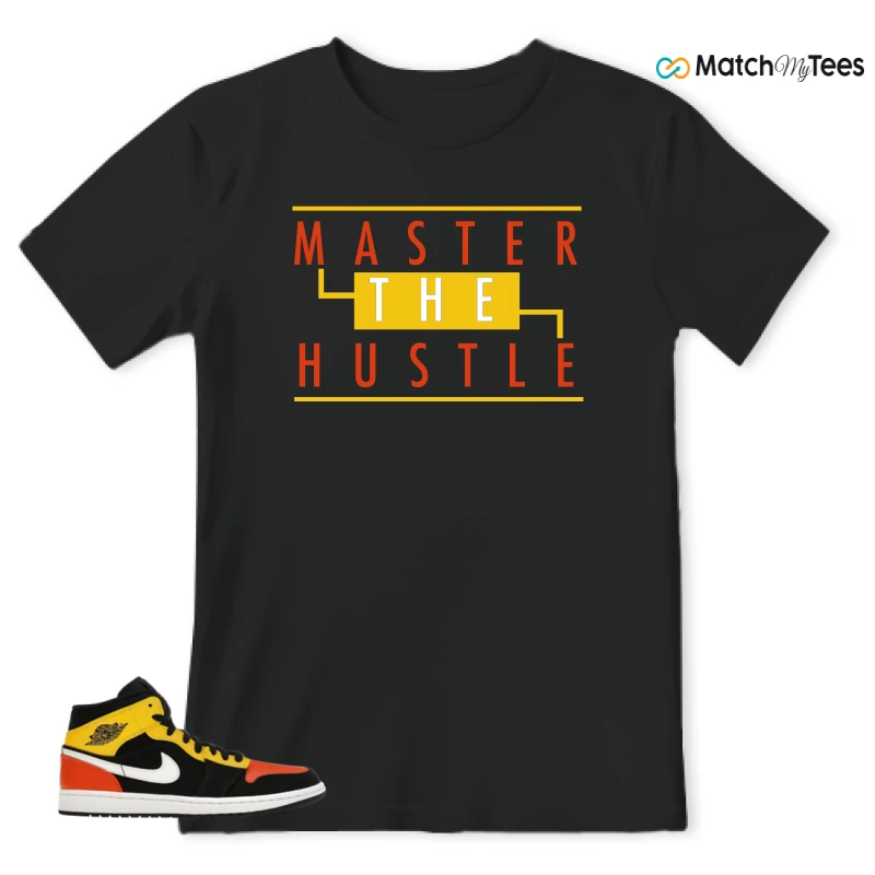 NIKE JORDAN 1 MID BLACK AMARILLO ORANGE SNEAKER Matching Tees t-shirt