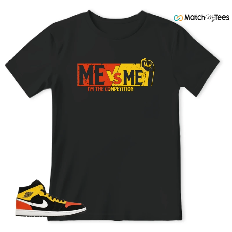 NIKE JORDAN 1 MID BLACK AMARILLO ORANGE SNEAKER Matching Tees t-shirt