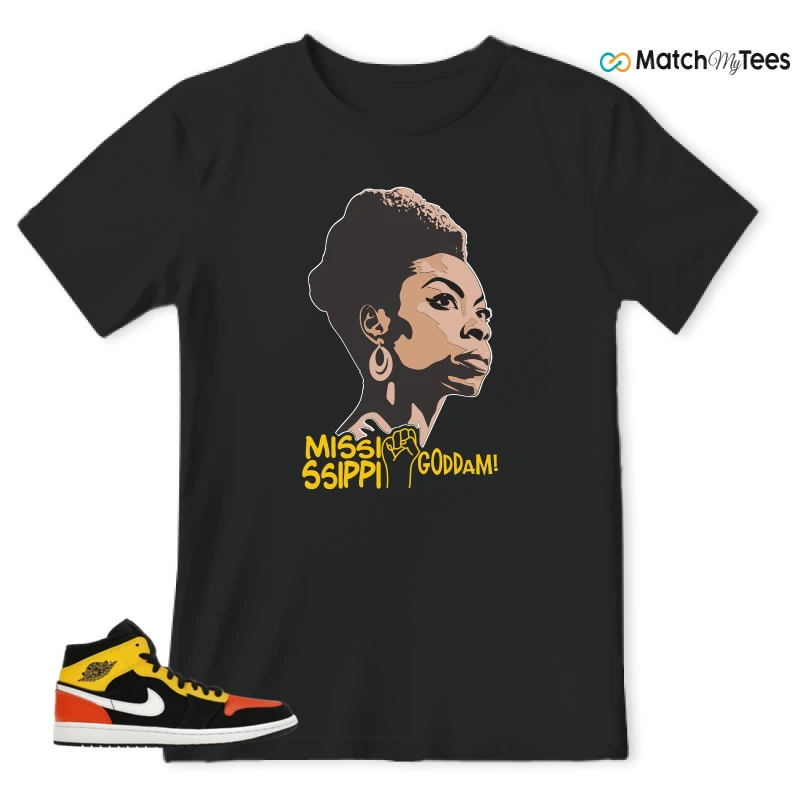 NIKE JORDAN 1 MID BLACK AMARILLO ORANGE SNEAKER Matching Tees t-shirt