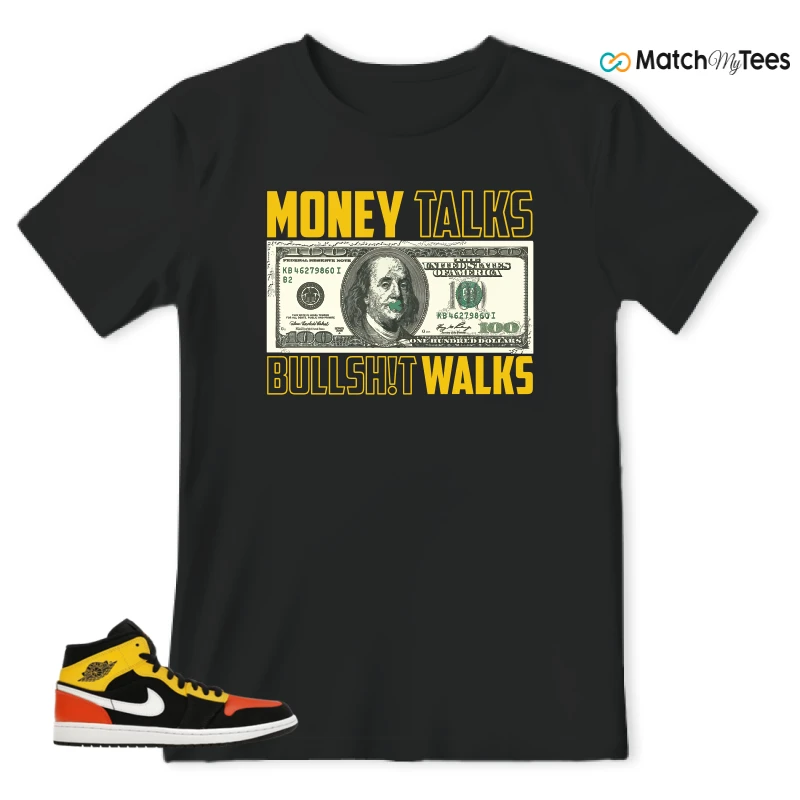 NIKE JORDAN 1 MID BLACK AMARILLO ORANGE SNEAKER Matching Tees t-shirt