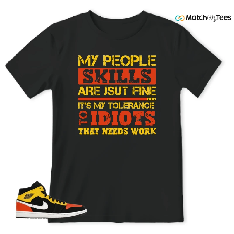 NIKE JORDAN 1 MID BLACK AMARILLO ORANGE SNEAKER Matching Tees t-shirt