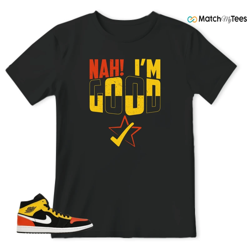 NIKE JORDAN 1 MID BLACK AMARILLO ORANGE SNEAKER Matching Tees t-shirt