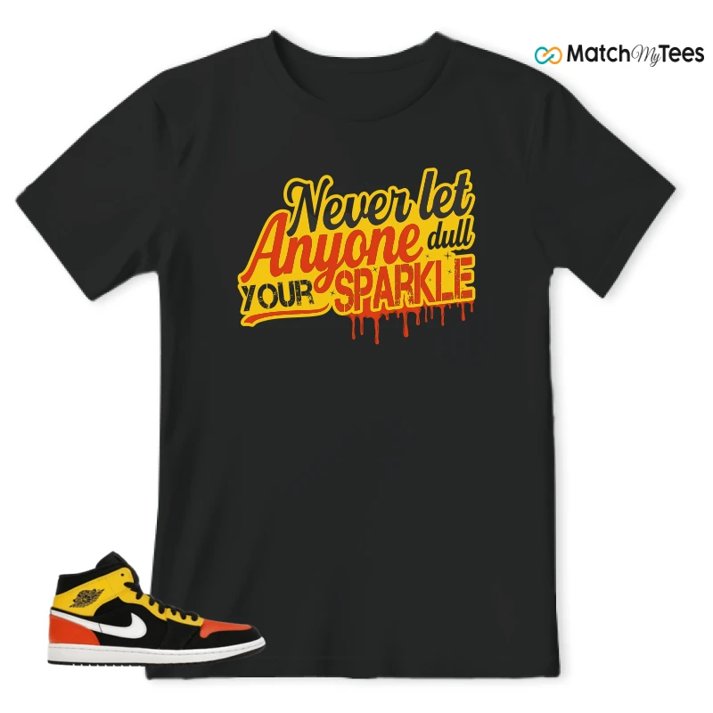 NIKE JORDAN 1 MID BLACK AMARILLO ORANGE SNEAKER Matching Tees t-shirt