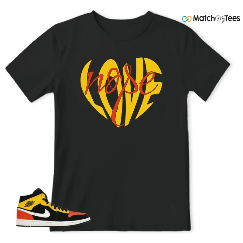 NIKE JORDAN 1 MID BLACK AMARILLO ORANGE SNEAKER Matching Tees t-shirt