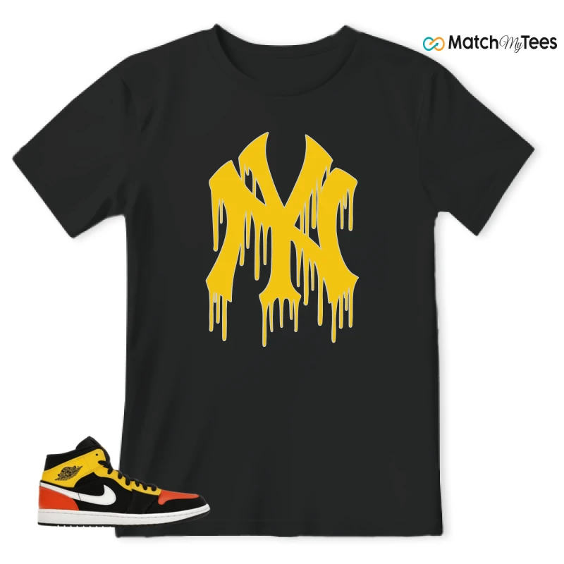 NIKE JORDAN 1 MID BLACK AMARILLO ORANGE SNEAKER Matching Tees t-shirt