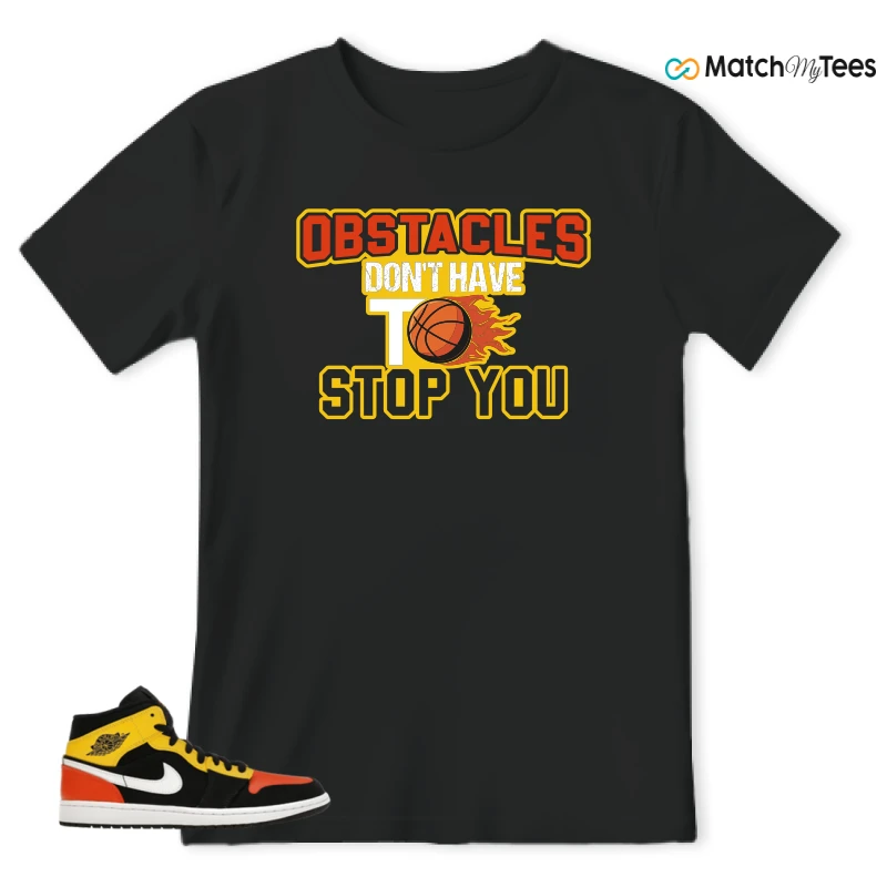 NIKE JORDAN 1 MID BLACK AMARILLO ORANGE SNEAKER Matching Tees t-shirt