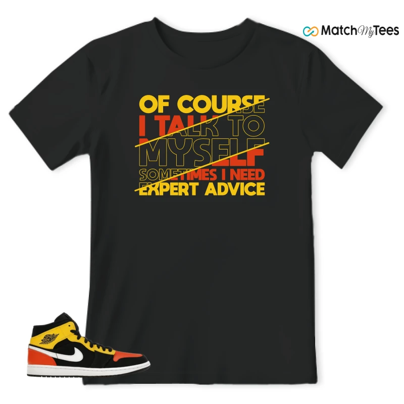 NIKE JORDAN 1 MID BLACK AMARILLO ORANGE SNEAKER Matching Tees t-shirt