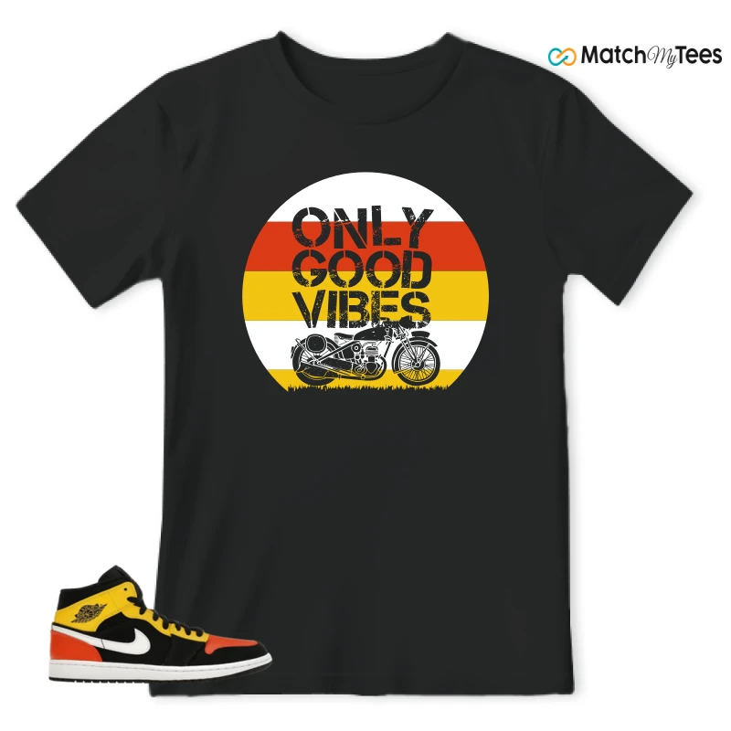 NIKE JORDAN 1 MID BLACK AMARILLO ORANGE SNEAKER Matching Tees t-shirt