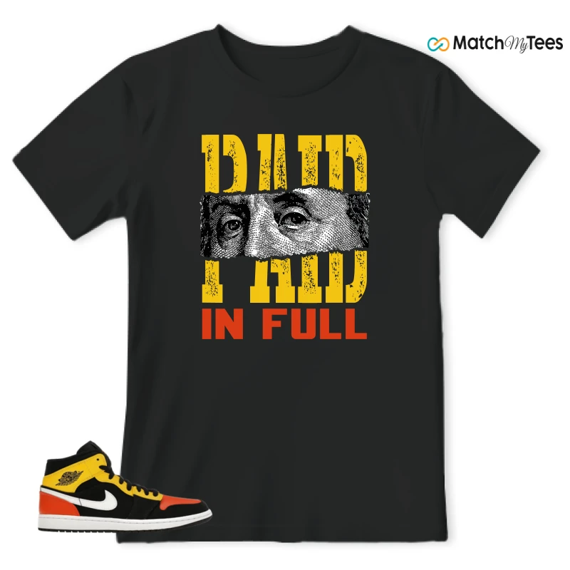 NIKE JORDAN 1 MID BLACK AMARILLO ORANGE SNEAKER Matching Tees t-shirt