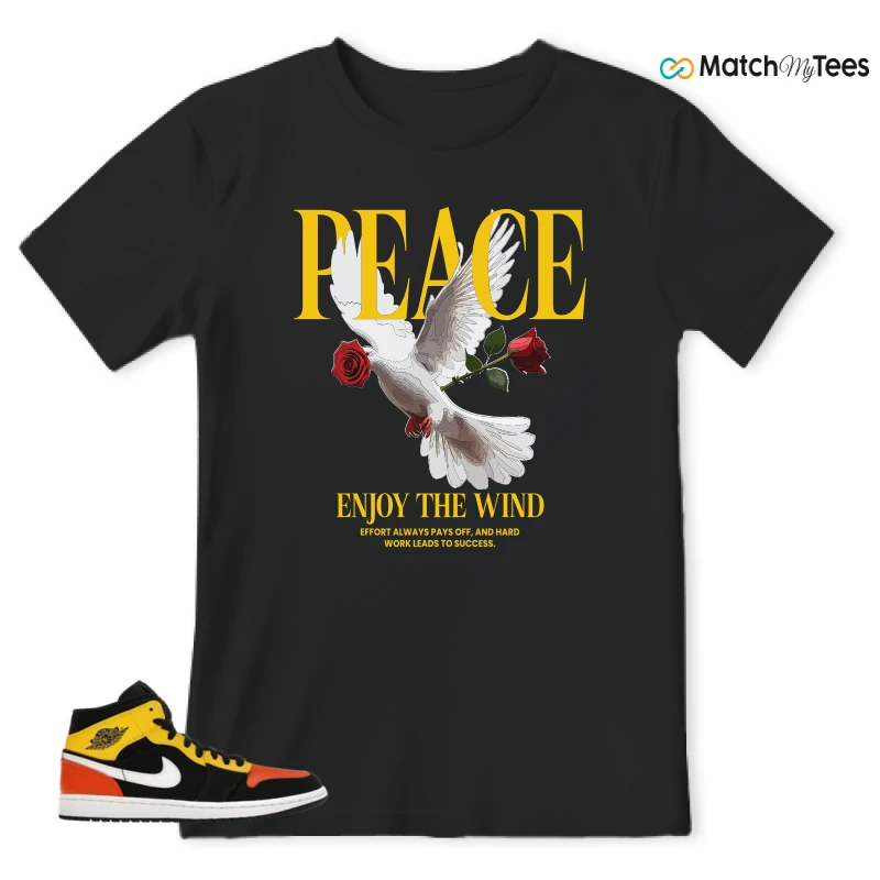 NIKE JORDAN 1 MID BLACK AMARILLO ORANGE SNEAKER Matching Tees t-shirt