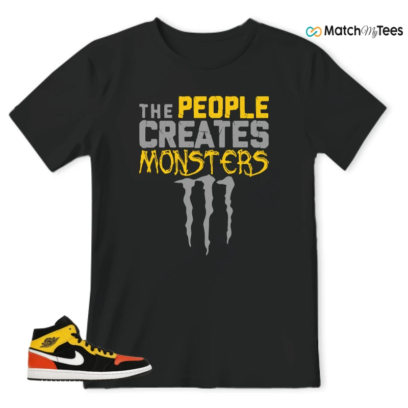 NIKE JORDAN 1 MID BLACK AMARILLO ORANGE SNEAKER Matching Tees t-shirt