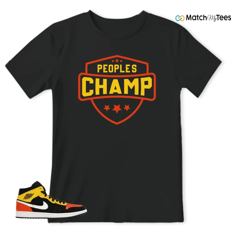NIKE JORDAN 1 MID BLACK AMARILLO ORANGE SNEAKER Matching Tees t-shirt