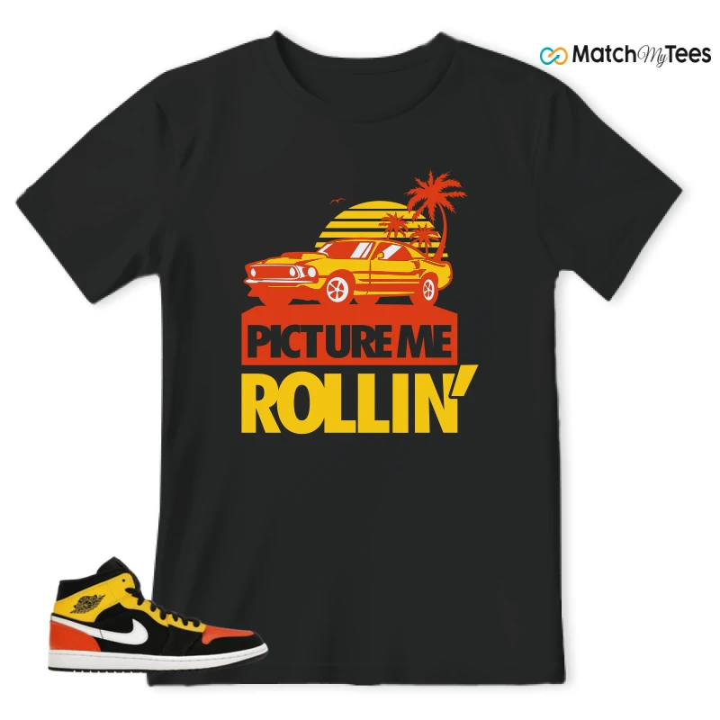 NIKE JORDAN 1 MID BLACK AMARILLO ORANGE SNEAKER Matching Tees t-shirt