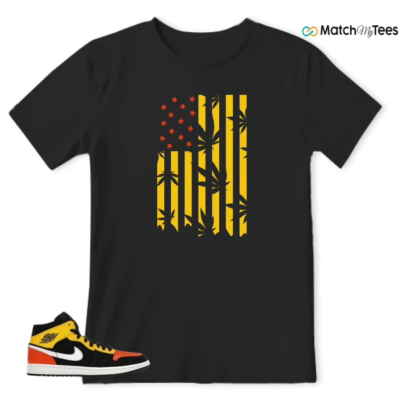 NIKE JORDAN 1 MID BLACK AMARILLO ORANGE SNEAKER Matching Tees t-shirt