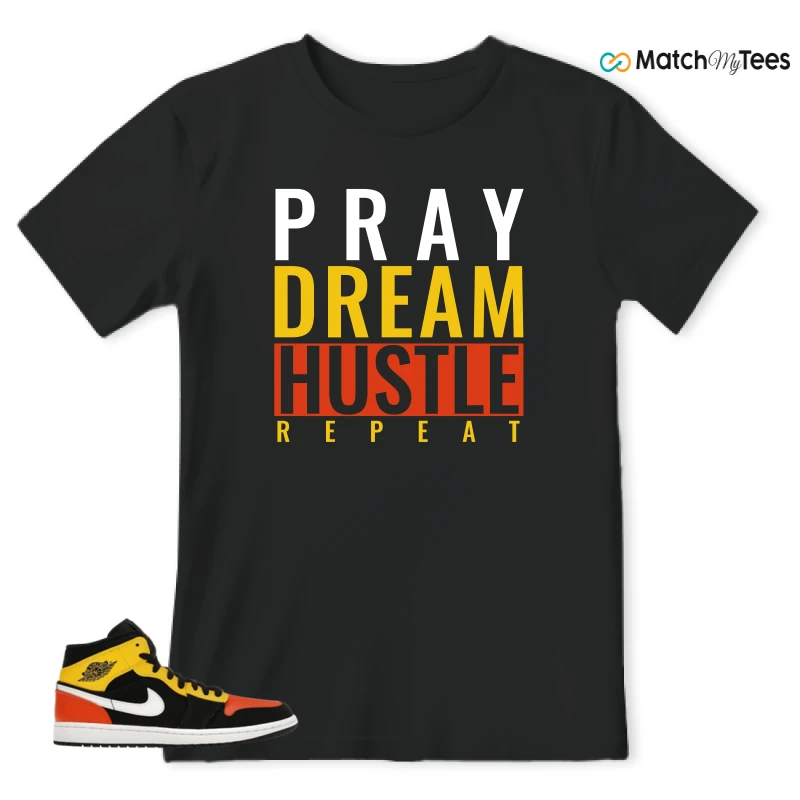 NIKE JORDAN 1 MID BLACK AMARILLO ORANGE SNEAKER Matching Tees t-shirt