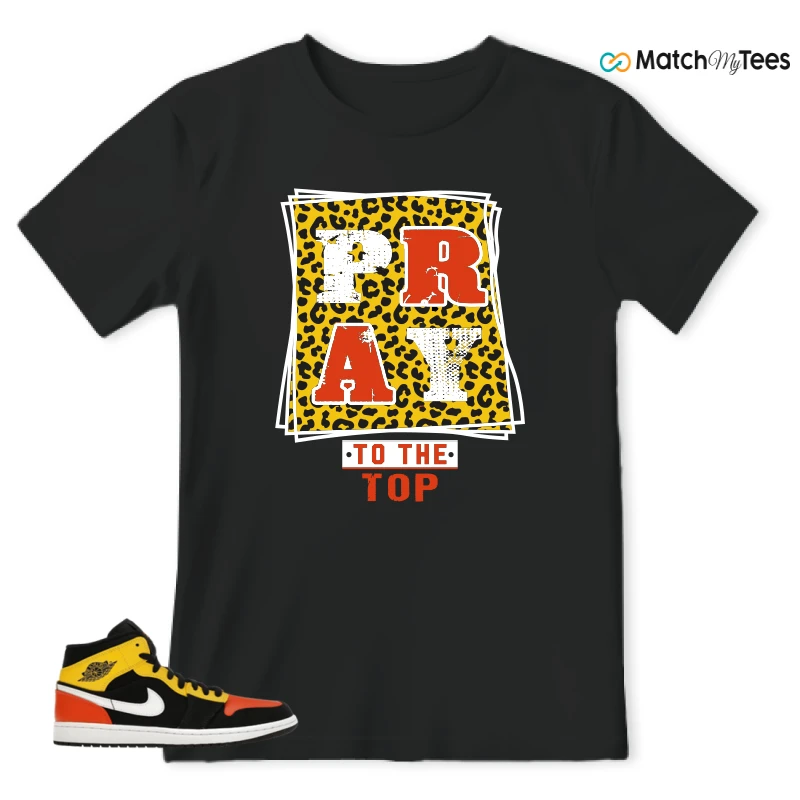 NIKE JORDAN 1 MID BLACK AMARILLO ORANGE SNEAKER Matching Tees t-shirt
