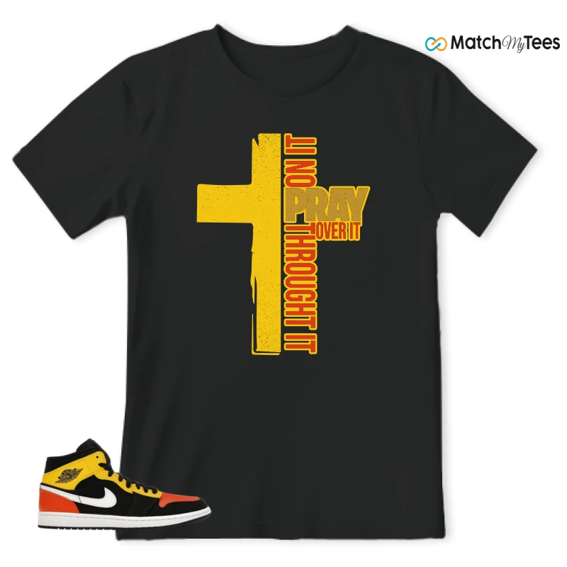 NIKE JORDAN 1 MID BLACK AMARILLO ORANGE SNEAKER Matching Tees t-shirt
