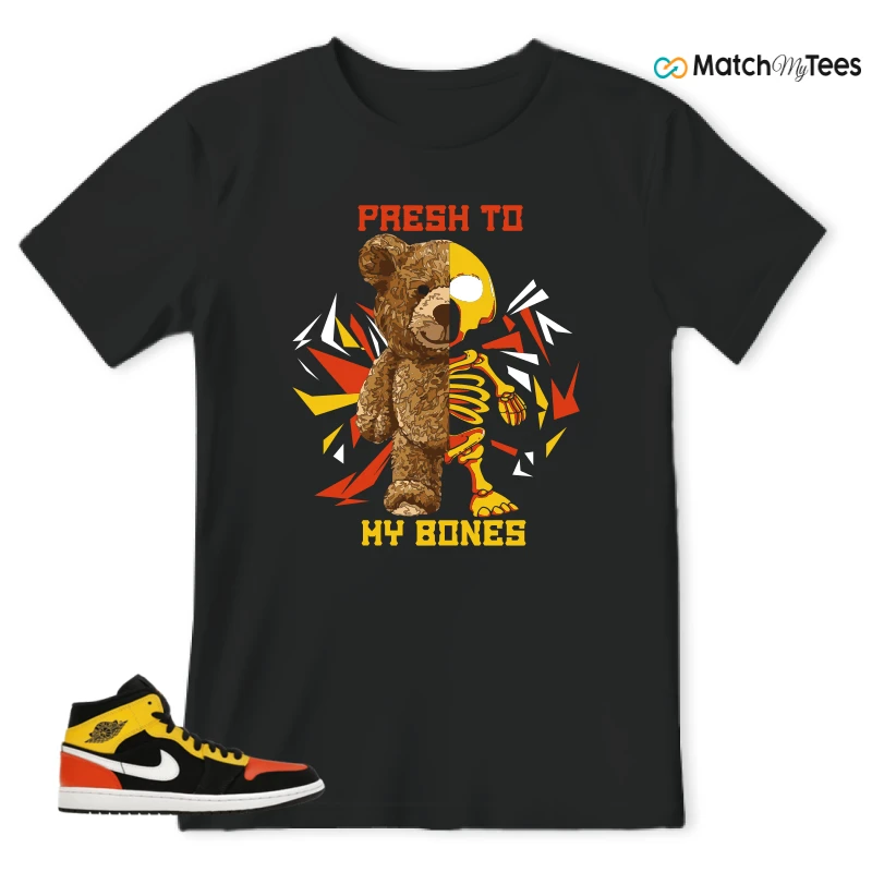 NIKE JORDAN 1 MID BLACK AMARILLO ORANGE SNEAKER Matching Tees t-shirt