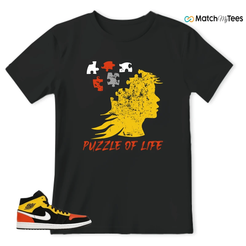 NIKE JORDAN 1 MID BLACK AMARILLO ORANGE SNEAKER Matching Tees t-shirt