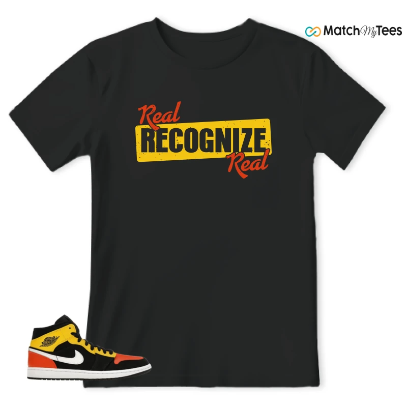 NIKE JORDAN 1 MID BLACK AMARILLO ORANGE SNEAKER Matching Tees t-shirt