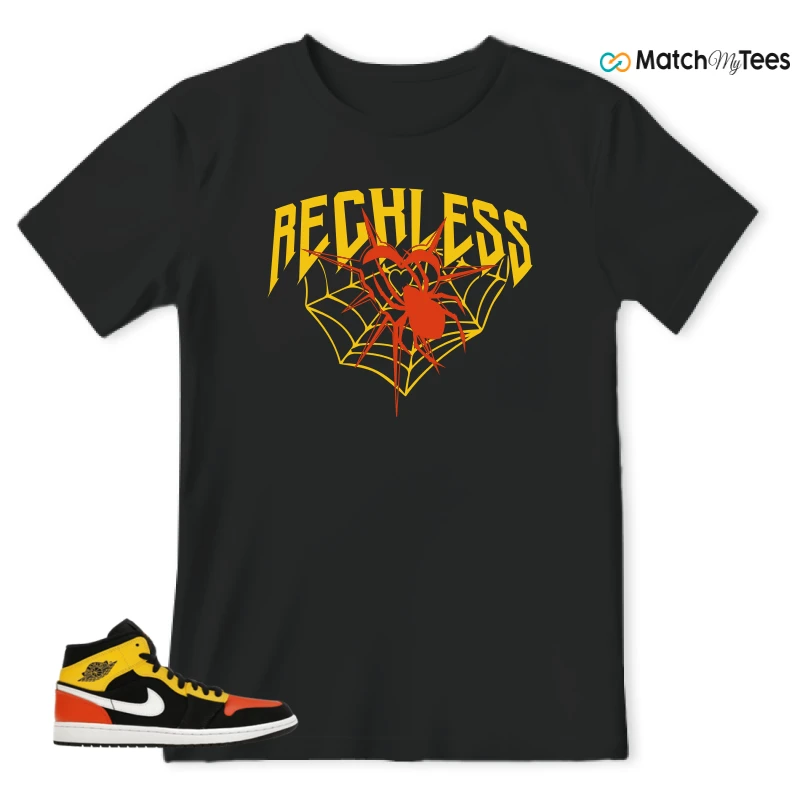 NIKE JORDAN 1 MID BLACK AMARILLO ORANGE SNEAKER Matching Tees t-shirt