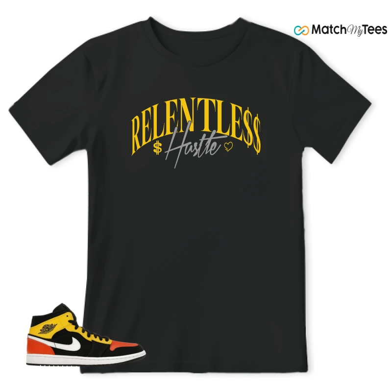 NIKE JORDAN 1 MID BLACK AMARILLO ORANGE SNEAKER Matching Tees t-shirt