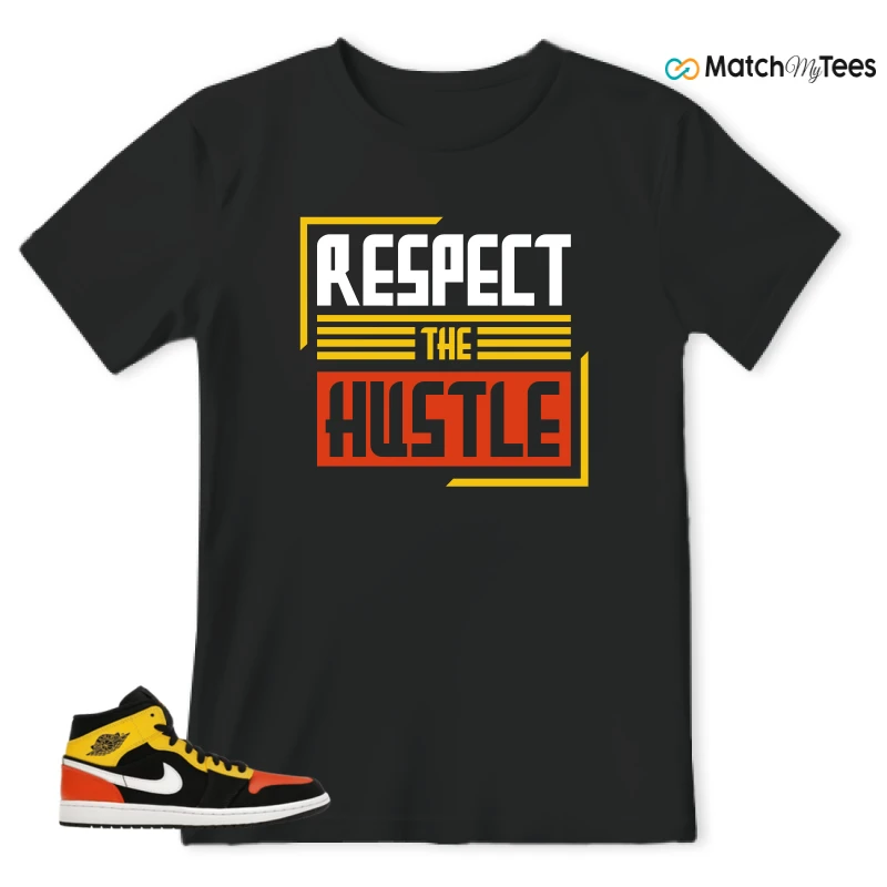 NIKE JORDAN 1 MID BLACK AMARILLO ORANGE SNEAKER Matching Tees t-shirt