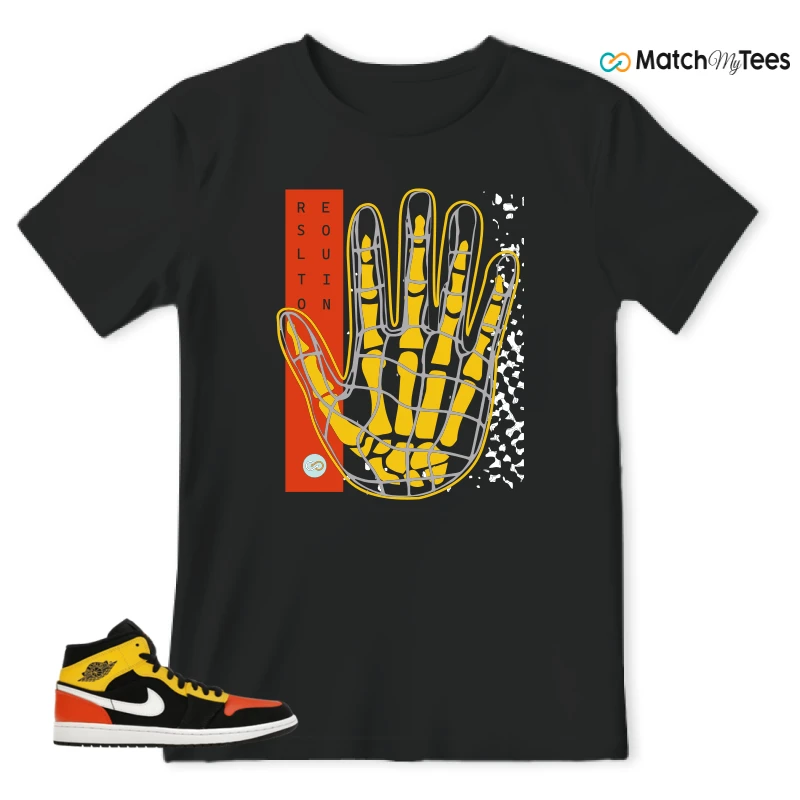 NIKE JORDAN 1 MID BLACK AMARILLO ORANGE SNEAKER Matching Tees t-shirt
