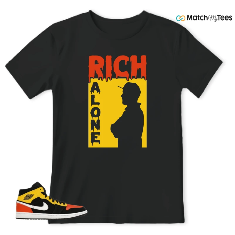 NIKE JORDAN 1 MID BLACK AMARILLO ORANGE SNEAKER Matching Tees t-shirt
