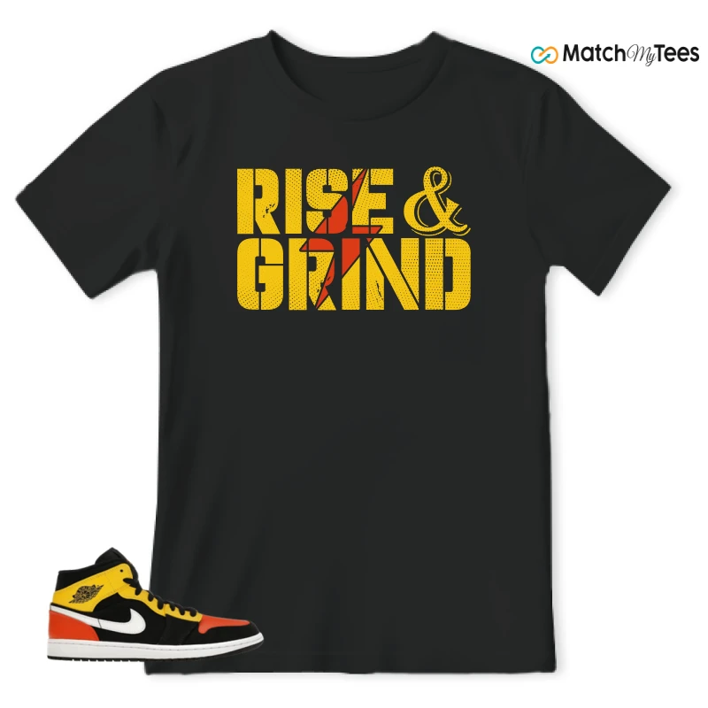 NIKE JORDAN 1 MID BLACK AMARILLO ORANGE SNEAKER Matching Tees t-shirt