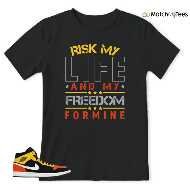 NIKE JORDAN 1 MID BLACK AMARILLO ORANGE SNEAKER Matching Tees t-shirt